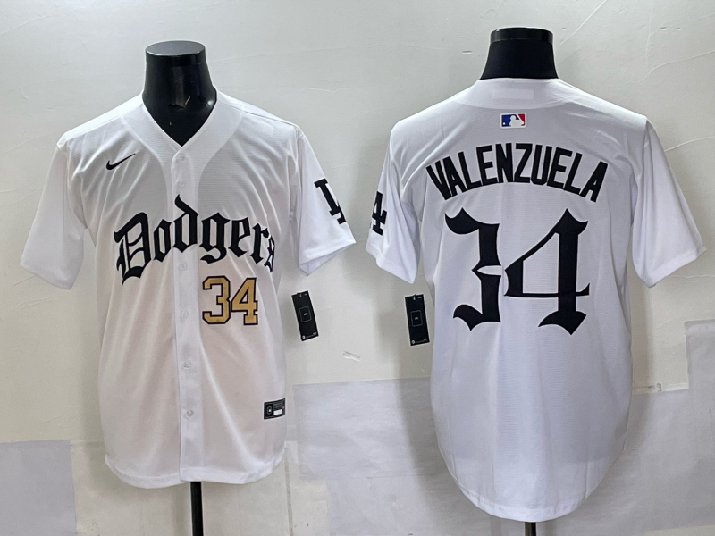 Men Los Angeles Dodgers  #34 Valenzuela white Nike 2025 MLB jersey 007